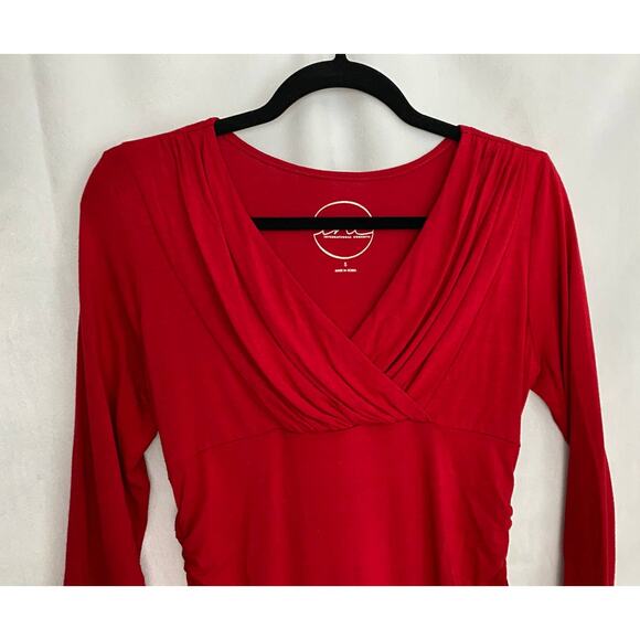 INC 3/4 Sleeve V-Neck Stretch Red 3/4 Sleeve Top Small - Picture 2 of 5